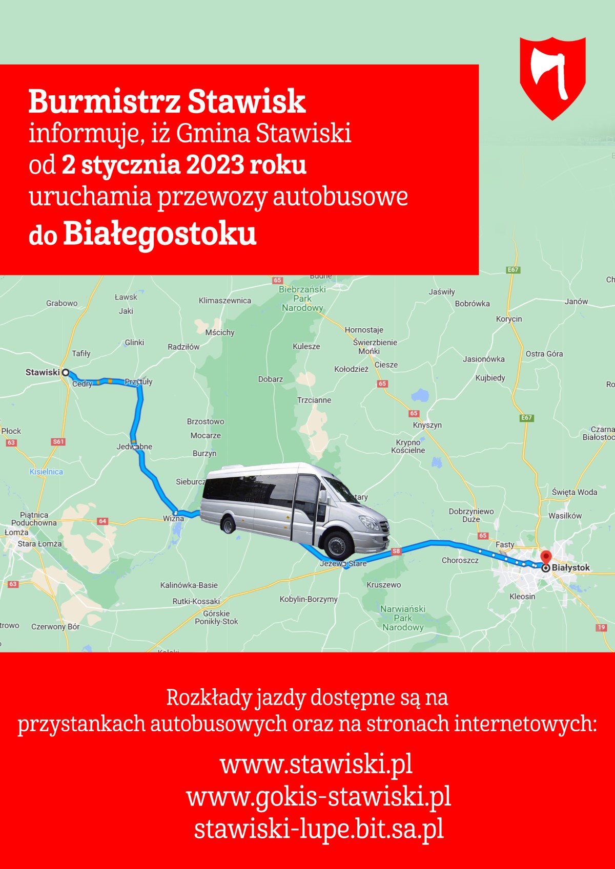 Od 2 stycznia 2023 roku uruchomione zostaną przewozy autobusowe do Białegostoku