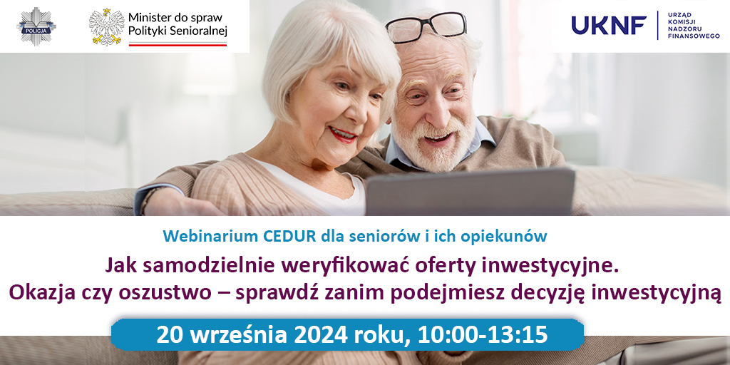 Informacja nt. webinarium dla seniorów i ich opiekunów - 20 września 2024 roku